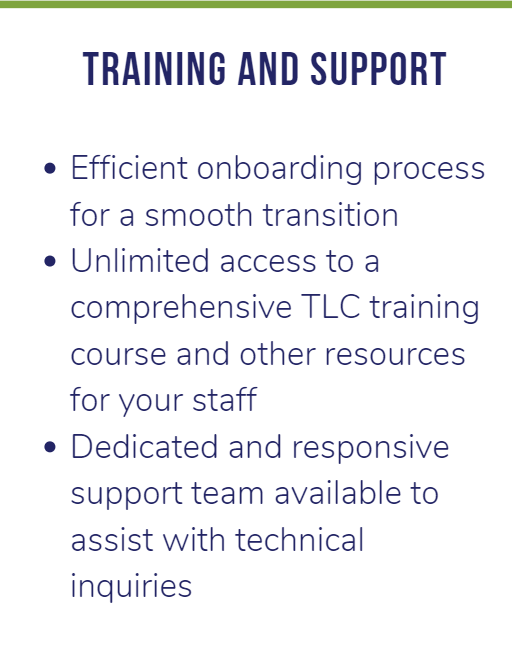 Services that TLC offers (Training and Support, Onboarding)